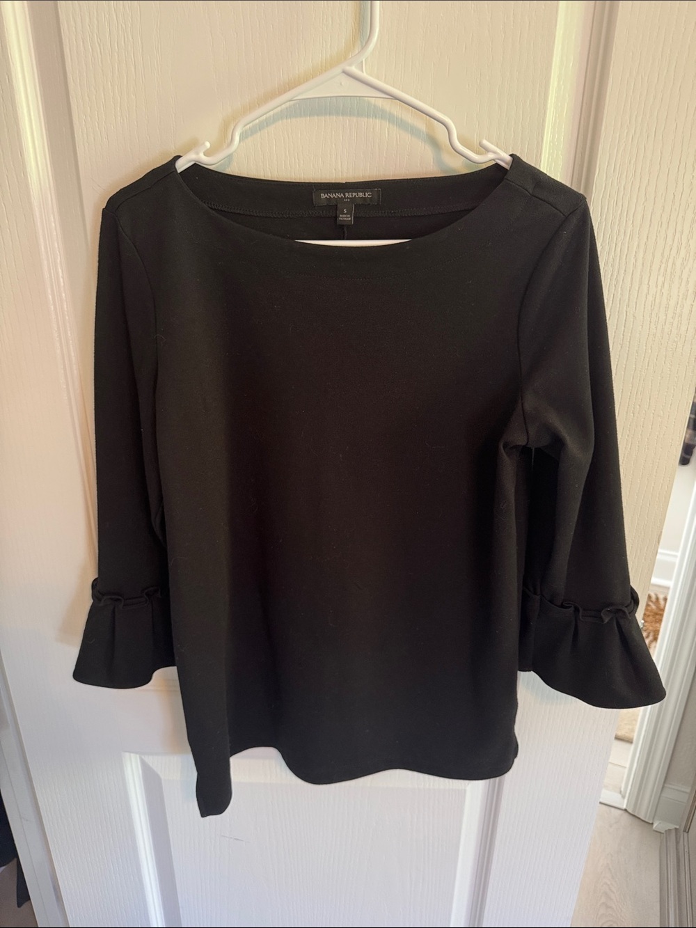 Banana Republic Black Boatneck Top with Ruffle Cuffs